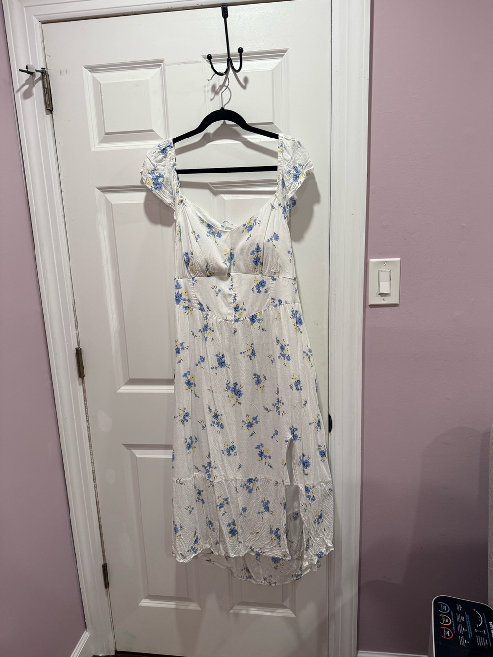 Hollister White Maxi Dress with Blue Floral Print
